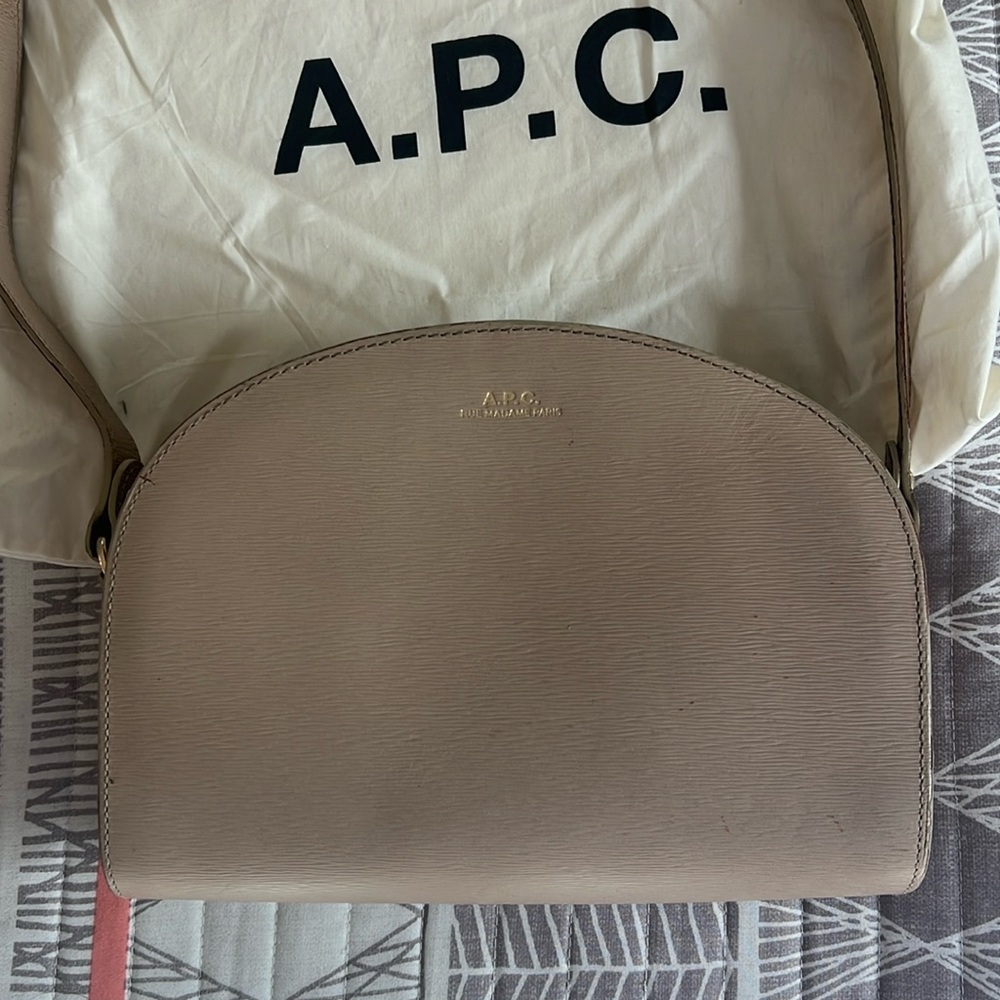 A.P.C. Demi Lune Embossed Leather bag Beige Fonce